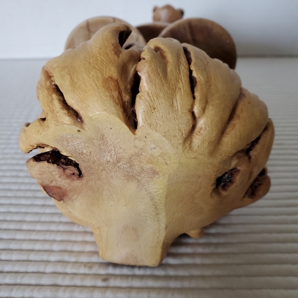 Wood Mushrooms Frog Figurine 7.5" Vintage Carved Sculpture Whimsical Animal - Picture 8 of 8